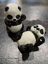 Bear Panda Ceramic Vintage Miniature 2 Figurines Crazing Approx 3.5” Set picture