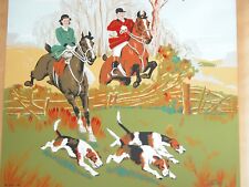 Vtg 40s Serigraph Diana Thorne Riders Hunting Scene w/ Dogs Colorgraphic Chicago picture