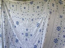 Vtg Chenille Coverlet Bedspread White W/Blue  Floral W/Fringe 94