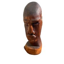 Vintage Man Head African Hand-Carved Wooden Bust Statue 20