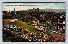Binghamton NY-New York, State Hospital, Insane Asylum Driveway, Vintage Postcard picture