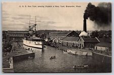 Bremerton Washington~Navy Yard~USS New York Enters Dry Dock~Smoke Stack~c1910 picture