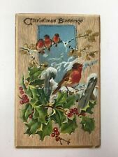 Raphael Tuck Christmas Postcard Birds HollyEmbossed  Xmas c. 1909 picture