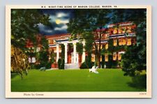 Postcard Night Scene Marion College VA Virginia c1930-40s picture