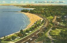 Vtg Linen Postcard Aerial South Shore Drive 1 of 12 Bathing Beaches Chicago Ill. picture