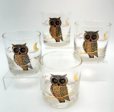 MCM Couroc Of Monterey Rocks Whiskey Glasses 24K Gold Trimmed Owl Moon 4 Set - A picture