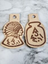 Vintage 1969 Boy Scout Camp Leather Button Tags Indian Camp picture