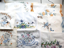 Lot VTG Embroidered Linens Runners  birds flowers butterflies Cutters use AK picture