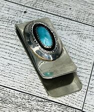 Vintage Native American Silver Metal Money Clip with Turquoise Stone picture