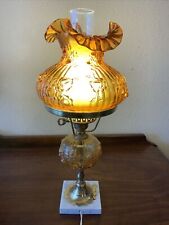 Vintage Fenton Amber Glass Embossed Cabbage Rose Electric Student Table Lamp picture