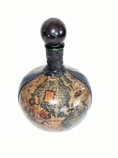 Vintage Leather Wrapped Decanter World Map Made In Italy Stopper 10.5 inch Long picture