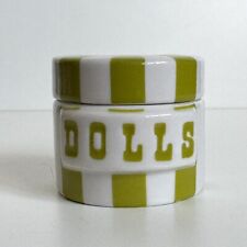 RETIRED Vintage JONATHAN ADLER Striped Vice DOLLS Canister Jar LIME GREEN/WHITE picture