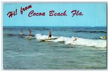 Cocoa Beach Florida FL Postcard Hi From Greetings People Surfing Vintage picture