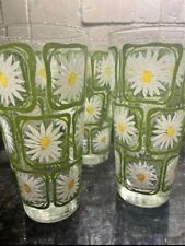 Vintage Libbey MCM Raised Puff Daisy Avocado Green 14oz. Glasses picture