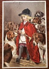 ATQ c.1890 Hoods Sarsaparilla Victorian Trade Card Little Girl with Hunting Dogs picture