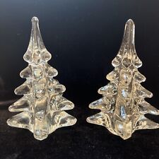 VTG Set of 2 Art Glass Christmas Trees Pine Trees Hand Made 5.5 picture