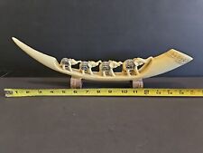 BEAUTIFUL CARVED TUSK W/ 4 CUTE 🐘 ELEPHANT FAMILY EXTREMELY DETAILED   16