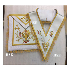 SCOTTISH RITE 33RD DEGREE APRON WITH  COLLAR GOLD EMBROIDERY UP WINGS picture