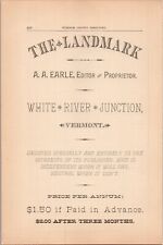 1883 A.A. Earle Editor and Proprietor The Landmark WHITE RIVER JUNCTION VT picture