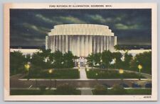 Dearborn Michigan, Ford Rotunda Illuminated at Night, Vintage Postcard picture