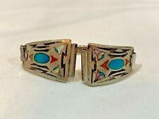 Sterling Silver Turquoise Watch Tips Native American Signed RAY Speidel band TF picture