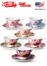 BTaT- Tea Cups and Saucers Set of 6, Tea Set, Floral Tea Cups (8oz), Tea Cups an picture