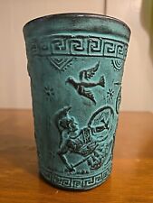 Greek Art Pottery Cup Figural Relief Green Design Vintage Drinking Vessel-Athena picture