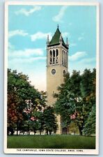 Ames Iowa Postcard Campanile Iowa State College Exterior c1930 Vintage Antique picture
