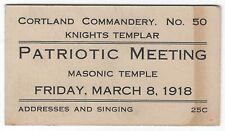 Cortland Commandery No 50 Knights Templar Patriotic Meeting 1918 Vintage Card NY picture