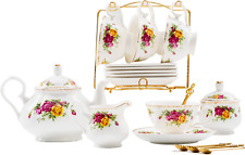 22-Pieces Porcelain Tea Set,Vintage Floral Tea Gift Sets,Cups& Saucer Service... picture