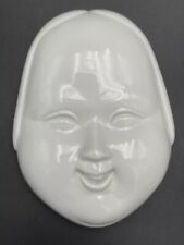 Vintage Japanese White Ceramic Noh Theater Mask Otafuku Okame Face Asian Decor picture