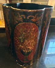 Vintage painted metal Tole Waste Basket Can picture