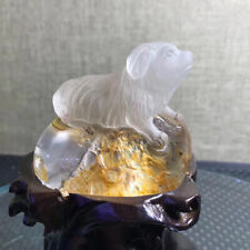 0.3LB Natural Yellow gumflower Skull hand Carved Quartz Crystal dog Skull Gift picture