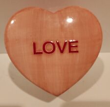 Ceramic Heart Shape Trinket  Box Valentine Glossy Pink W Red Love Word Ex Cond picture