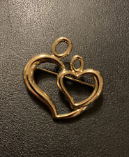 Interlocking Double Heart Love Companion Pinback Brooch Gold Toned J47 picture