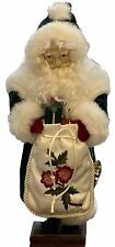 Vtg House Of Hatten Santa 12” Green Velvet White Fur w/ Embroidered Flower Sack picture