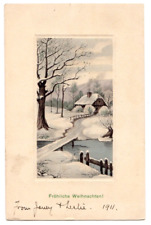 Merry Christmas c1911 German Greeting Frohliche Weihnachten, rural winter scene picture