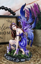 Kneeling Red Haired Purple Lavender Tribal Fairy Garden Statue 7.25