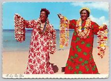 1974 Postcard A Lei For You Hawaii Deckle Edge Beach Flowers MUUMUU Dresses picture