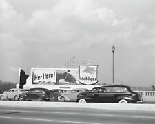 8x10 of traffic and a Mobilegas Billboard on the Blvd in Chicago, IL, circa 1941 picture