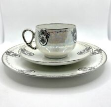 Antique Hermann Ohme Germany tea cup saucer 7.5”plate fine china set Iridescent picture