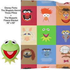 NEW Disney Parks MUPPETS 2pc KERMIT Pillow + Soft Fleece Throw Blanket 50