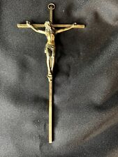 Vintage Mid Century Brass Crucifix Religious Cross Catholic Altar Jesus  picture