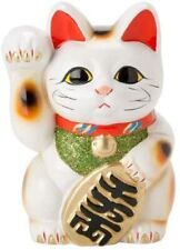 New Made in Japan Lucky Cat 7.5''H Tokoname Ceramic White Maneki Neko Right Hand picture