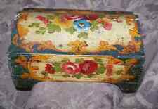 Vintage Made in Italy Italian Tole Hand Painted Wood Box - Rose Floral Design picture
