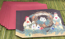 Linda Spivey Happy Holidays Snow Family Folk Art Greeting Cards Set of 8 & Env picture
