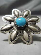 GIANT TURQUOISE STERLING SILVER FLOWER ZUNI NATIVE AMERICAN RING picture