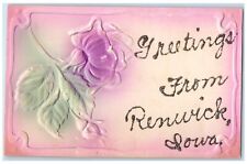 c1910 Greetings From Renwick Iowa Airbrush Flower Embossed Vintage IA Postcard picture