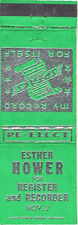 Re-Elect Esther Hower For Register and Recorder Vintage Matchbook Cover picture