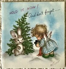 Vintage Christmas Angel Rabbit Bunny Tree Greeting Card Marjorie Cooper 1948 picture